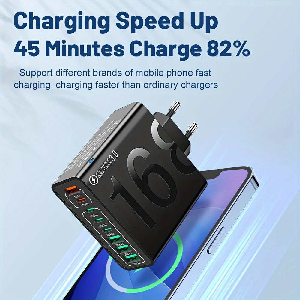 8-Port Fast Charging Adapter – EU Plug (Black)